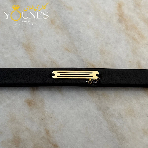 دستبند طلا مردانه چرم مشکی براق